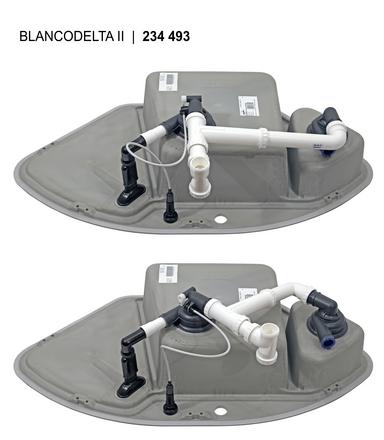 BLANCODELTA II-F, SILGRANIT, gris rocher, vidage automatique, avec acc., Cuve principale à gauche, 800 mm Taille sous meuble min.